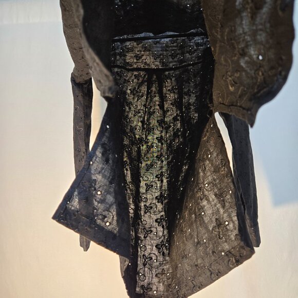 Vintage 20 SOUTH Old Money Boho BLACK Linen Eyelet Tunic Mini Dress Size 1X. - Picture 4 of 16